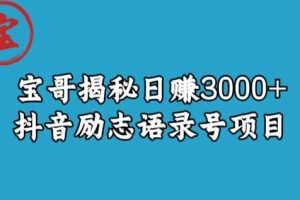 宝哥揭秘日赚3000+抖音励志语录号短视频变现项目