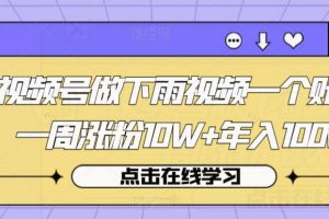 视频号做下雨视频一个账号一周涨粉10W+年入100w【揭秘】