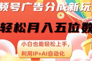 视频号广告分成新玩法，小白也能轻松上手，利用IP+AI自动化，轻松月入五位数【揭秘】