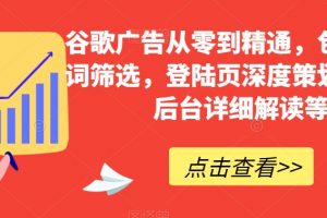 谷歌广告从零到精通，包含关键词筛选，登陆页深度策划，谷歌后台详细解读等