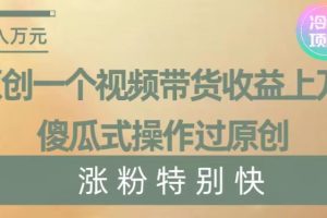 原创一个视频带货收益上万，傻瓜式操作过原创，几分钟做一个视频涨粉特别快【揭秘】