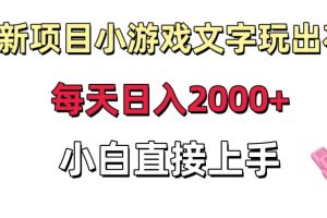 新项目小游戏文字玩出花日入2000+，每天只需一小时，小白直接上手【揭秘】