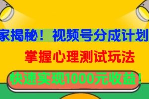 独家揭秘！视频号分成计划曝光，掌握心理测试玩法，快速实现1000元收益【揭秘】