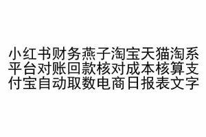 小红书财务燕子淘宝天猫淘系平台对账回款核对成本核算支付宝自动取数电商日报表