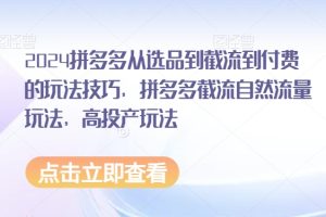 2024拼多多从选品到截流到付费的玩法技巧，拼多多截流自然流量玩法，高投产玩法