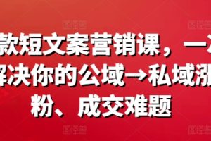 爆款短文案营销课，一次解决你的公域→私域涨粉、成交难题