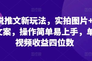 小说推文新玩法，实拍图片+小说文案，操作简单易上手，单条视频收益四位数